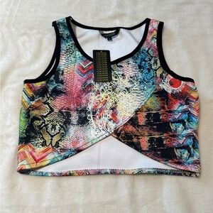 Cocoom Size Small Cropped Athletic/Exercise/ Yoga Top. Black /multicolored. NEW!